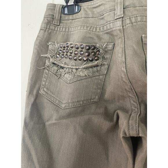 Zadig & Voltaire Green Studded Distressed London Grunge Straight Leg Jeans 25 - Picture 6 of 9